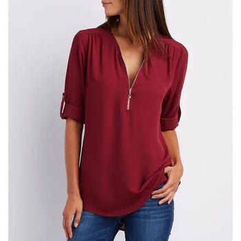 Dionne Blouse | Women's Zip V-Neck Blouse