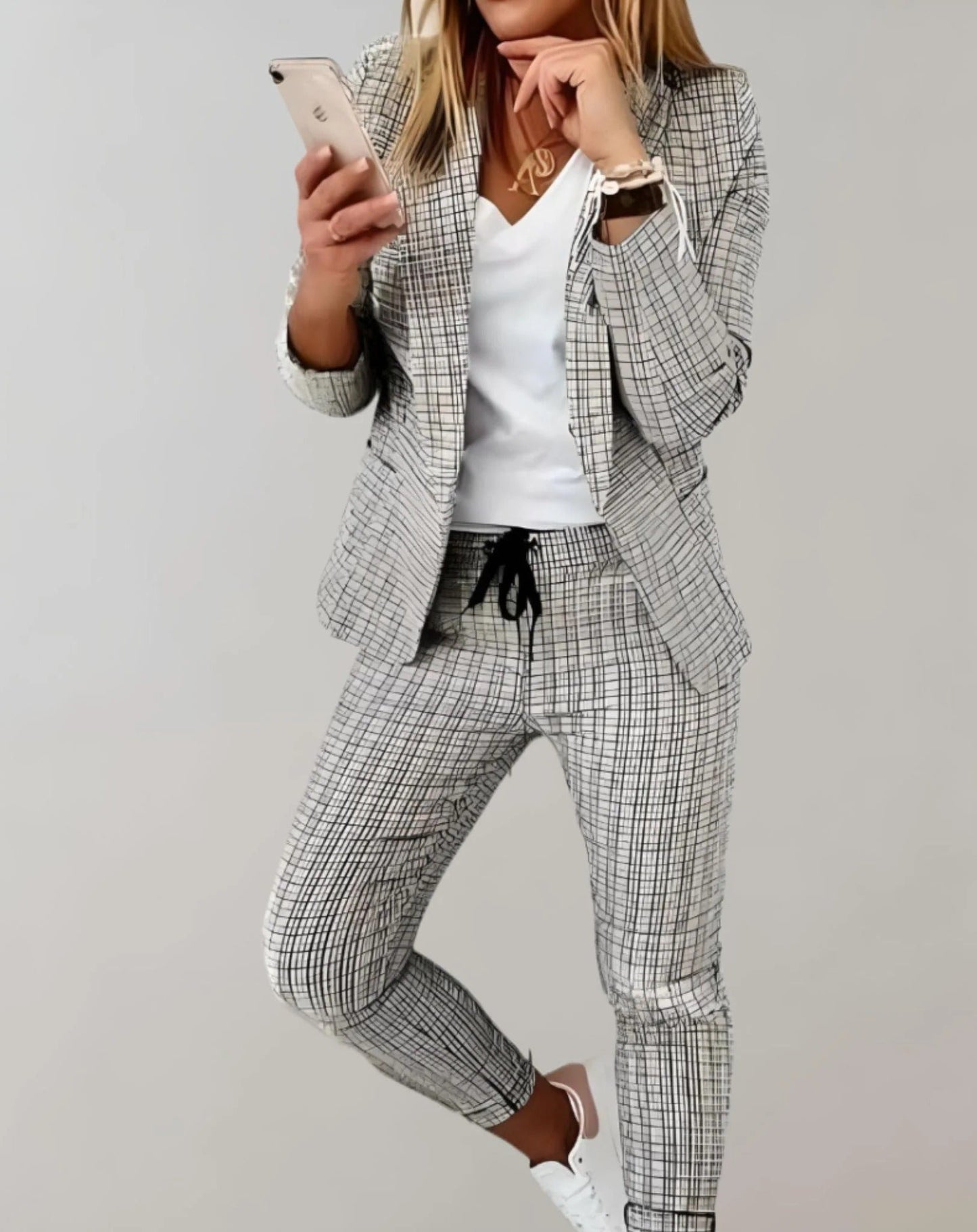 Eileen Suit Set | Women's Plaid Blazer & Pants Set