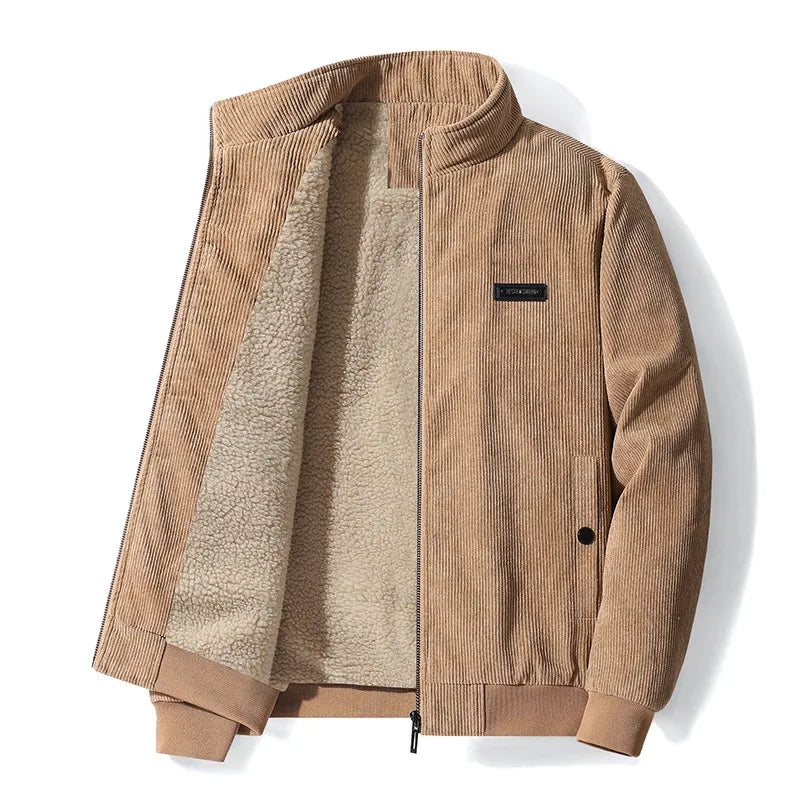 Joshua Corduroy  Lined Winter Jacket | Stand Collar Zip Closure Jacket