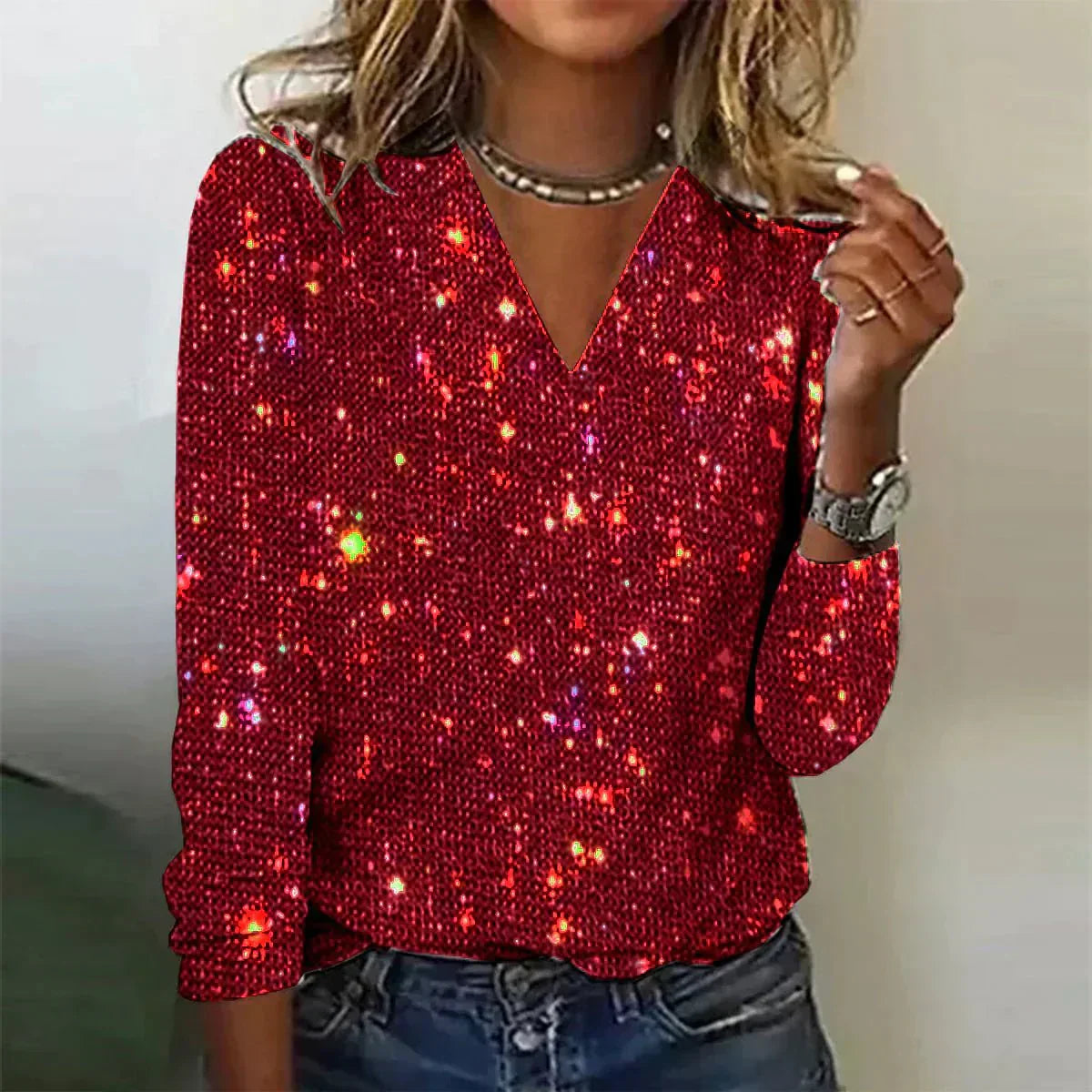 Elisa Top | Sparkling Sequin V-Neck Blouse