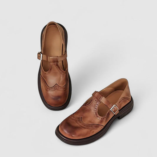 Isla Brogue T-Strap Shoes | Chunky Sole Buckle Shoes