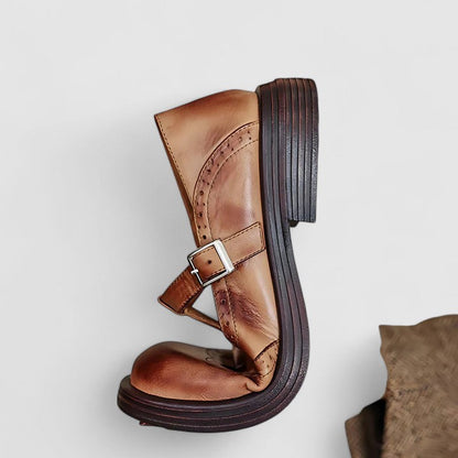 Isla Brogue T-Strap Shoes | Chunky Sole Buckle Shoes