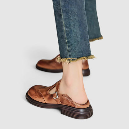 Isla Brogue T-Strap Shoes | Chunky Sole Buckle Shoes