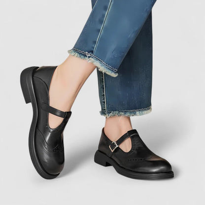 Isla Brogue T-Strap Shoes | Chunky Sole Buckle Shoes