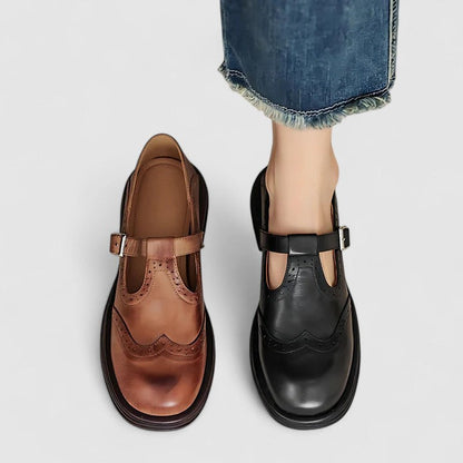 Isla Brogue T-Strap Shoes | Chunky Sole Buckle Shoes