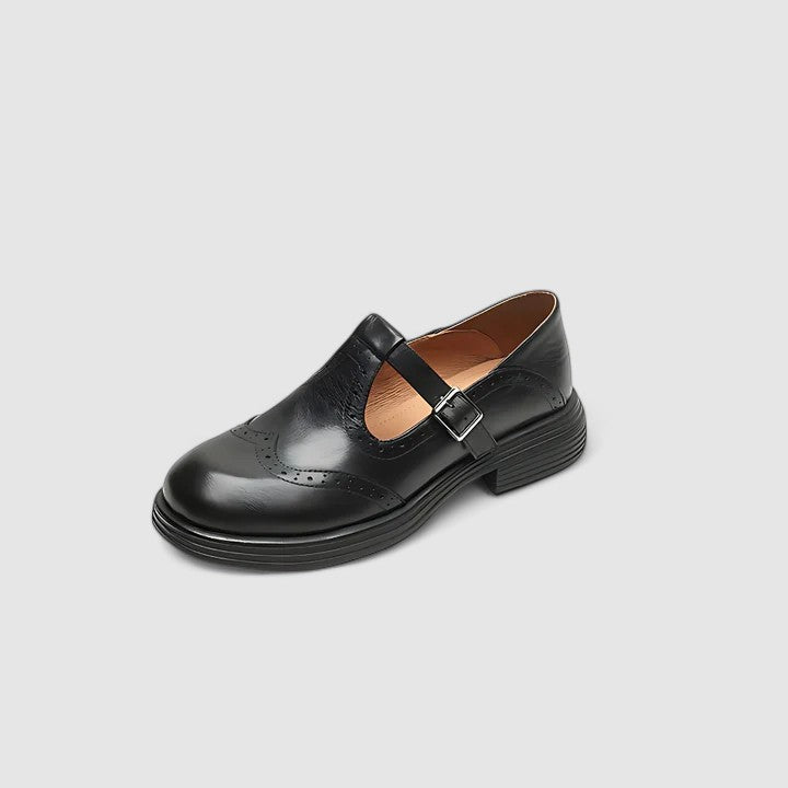 Isla Brogue T-Strap Shoes | Chunky Sole Buckle Shoes