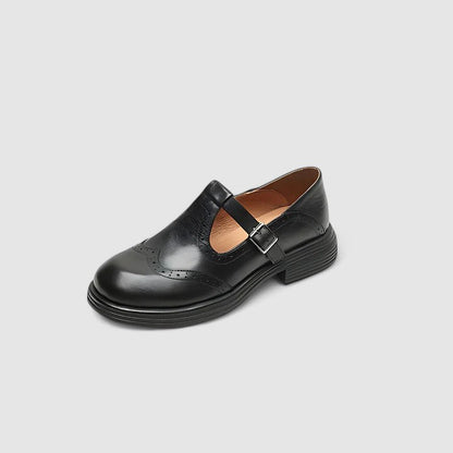Isla Brogue T-Strap Shoes | Chunky Sole Buckle Shoes