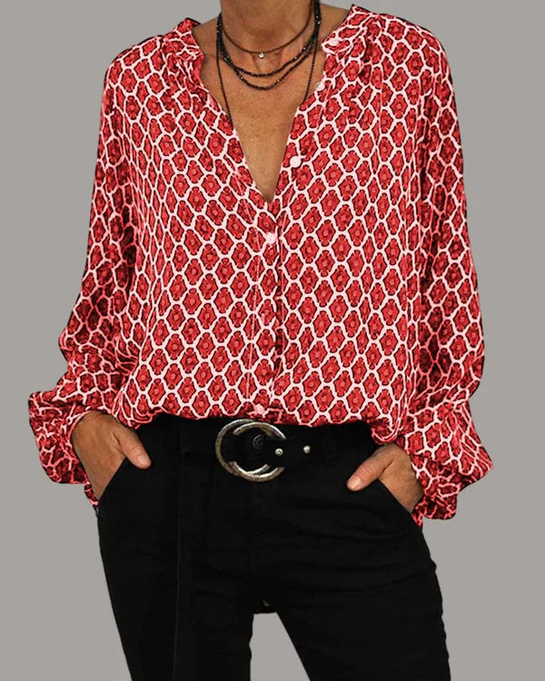 Eliza Blouse | Chic Printed Button-Up Long Sleeve Top