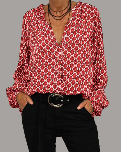 Eliza Blouse | Chic Printed Button-Up Long Sleeve Top