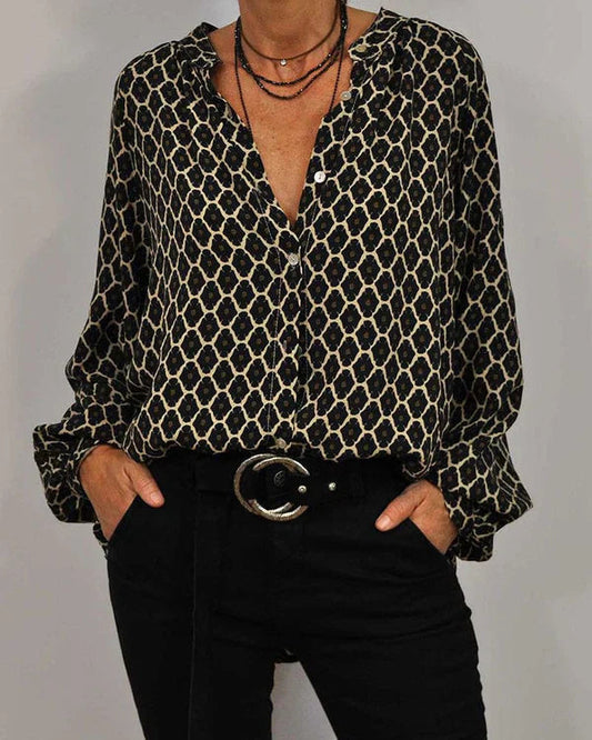 Eliza Blouse | Chic Printed Button-Up Long Sleeve Top