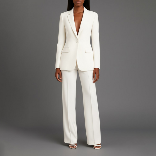 Isabella Tailored Fit Blazer Wide Leg Trousers Two-Piece Set | Solid Button Front Women’s Suit Set