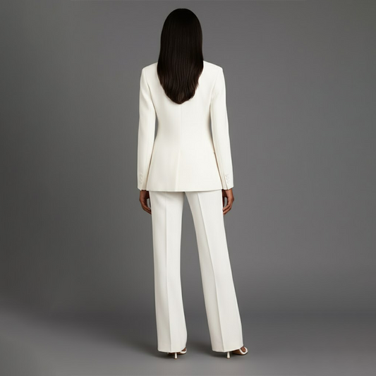 Isabella Tailored Fit Blazer Wide Leg Trousers Two-Piece Set | Solid Button Front Women’s Suit Set