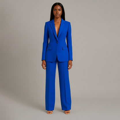 Isabella Tailored Fit Blazer Wide Leg Trousers Two-Piece Set | Solid Button Front Women’s Suit Set