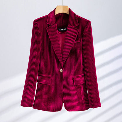 Sofia Corduroy Blazer | Collared Hip-Length Blazer