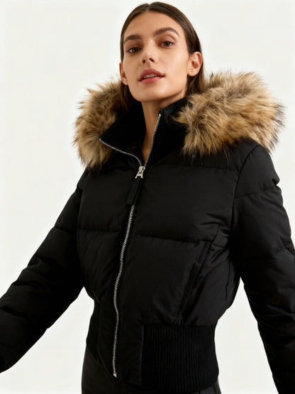 Charlotte Quilted Relaxed Fit Puffer Jacket | Fur Trim Hood Ribbed Cuffs Puffer Jacket