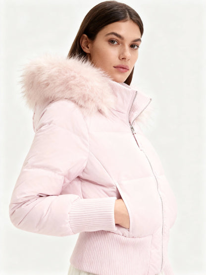 Charlotte Quilted Relaxed Fit Puffer Jacket | Fur Trim Hood Ribbed Cuffs Puffer Jacket