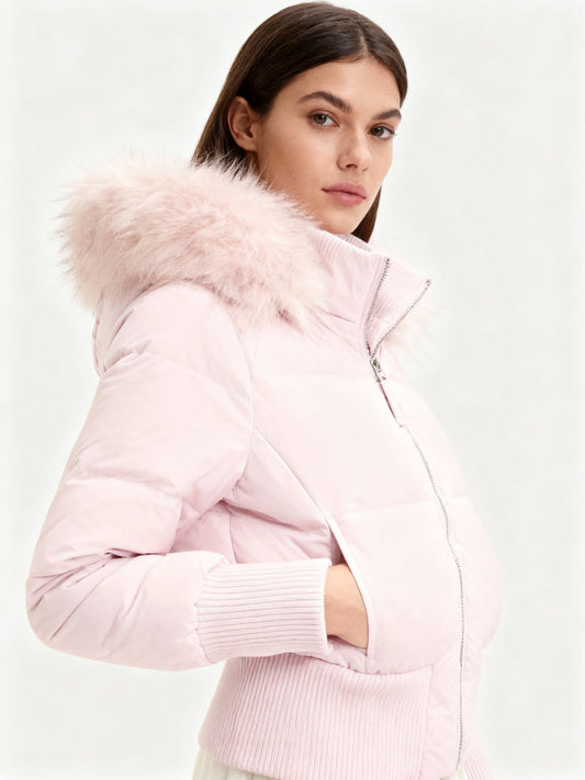 Charlotte Quilted Relaxed Fit Puffer Jacket | Fur Trim Hood Ribbed Cuffs Puffer Jacket