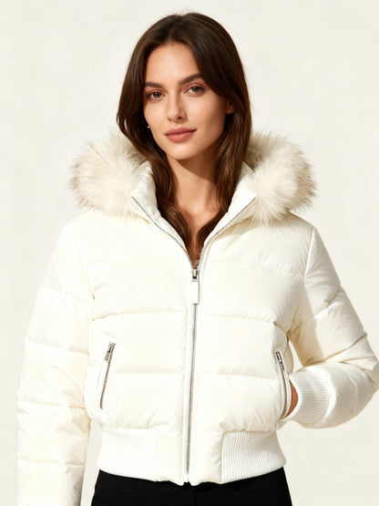Charlotte Quilted Relaxed Fit Puffer Jacket | Fur Trim Hood Ribbed Cuffs Puffer Jacket