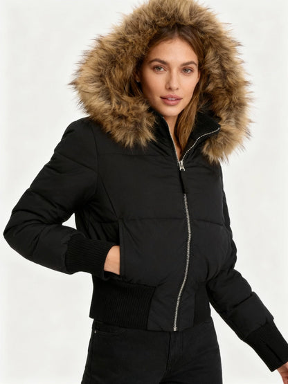 Charlotte Quilted Relaxed Fit Puffer Jacket | Fur Trim Hood Ribbed Cuffs Puffer Jacket