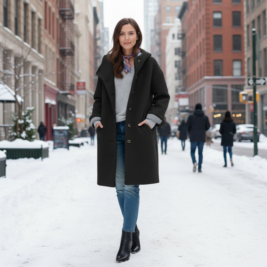 Amelia Hooded Coat | Relaxed Fit Button Front Winter Coat