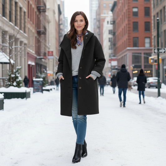 Amelia Hooded Coat | Relaxed Fit Button Front Winter Coat