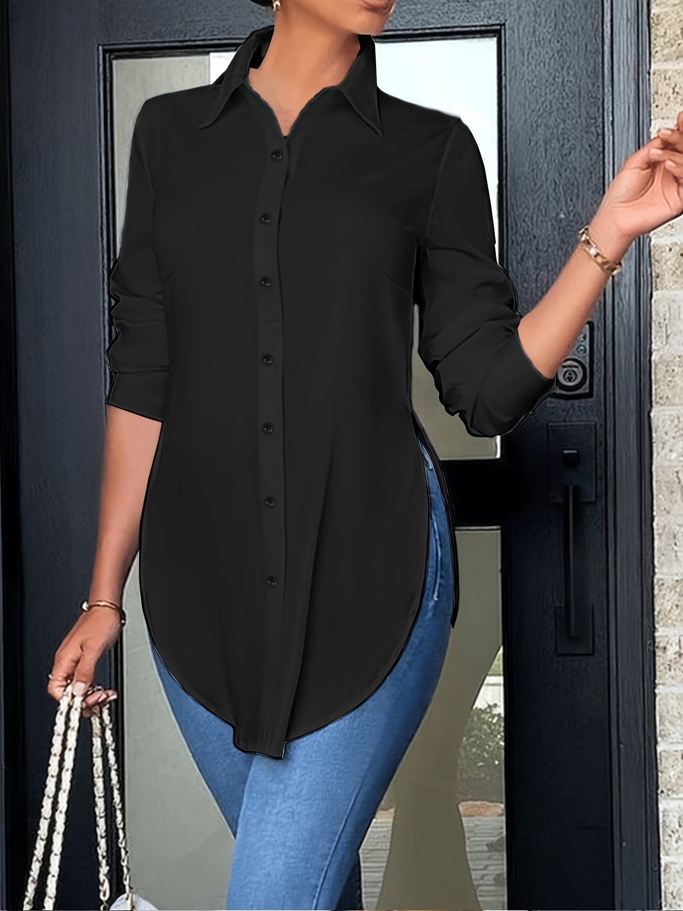 Fae Blouse | Longline Button-Up Blouse with Side Slits