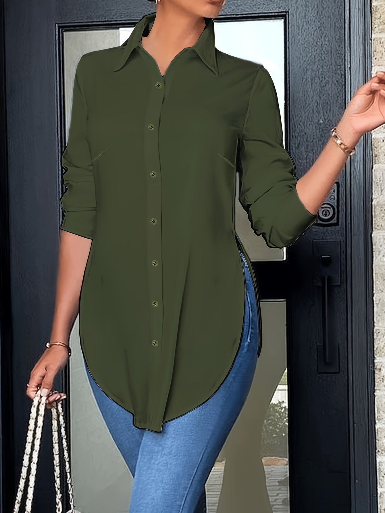 Fae Blouse | Longline Button-Up Blouse with Side Slits