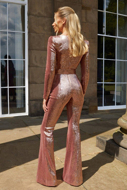 Faline Jumpsuit | Sequin Long Sleeve Flared Jumpsuit