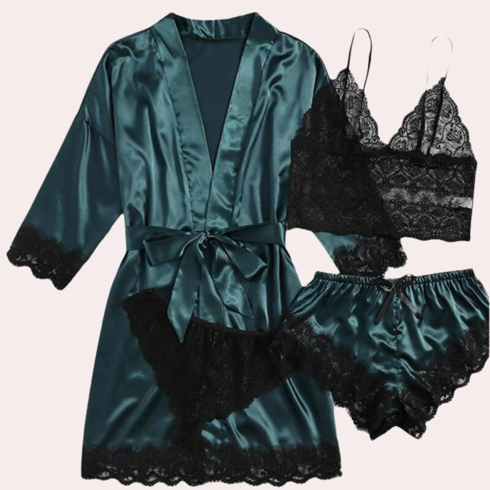 Fanni Set | Women's Satin Lace 4-Piece Pajama Set