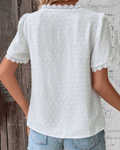Farren Blouse | White Textured V-Neck Summer Blouse