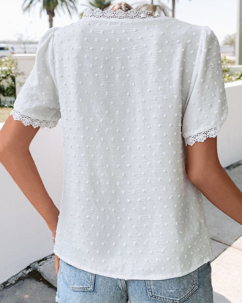 Farren Blouse | White Textured V-Neck Summer Blouse