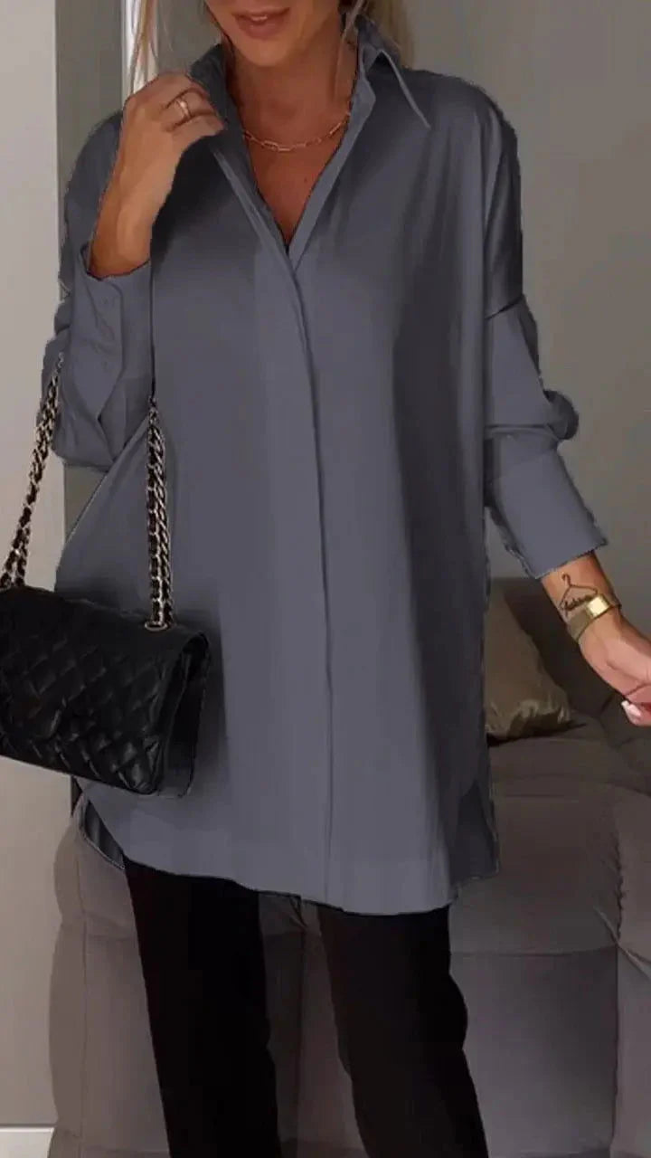 Fawnia Shirt | Oversized Long Sleeve Lapel Blouse