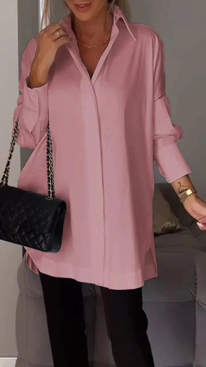 Fawnia Shirt | Oversized Long Sleeve Lapel Blouse