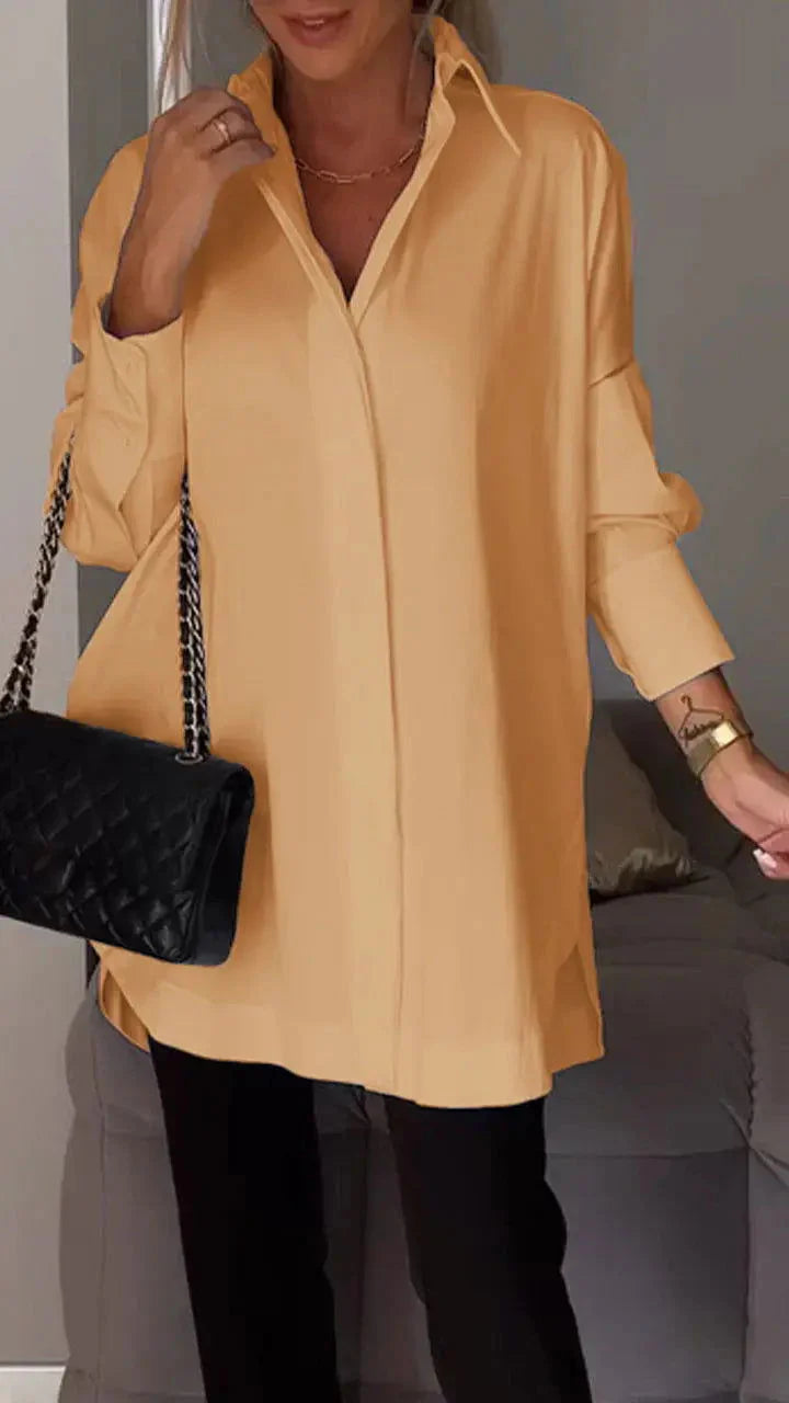 Fawnia Shirt | Oversized Long Sleeve Lapel Blouse