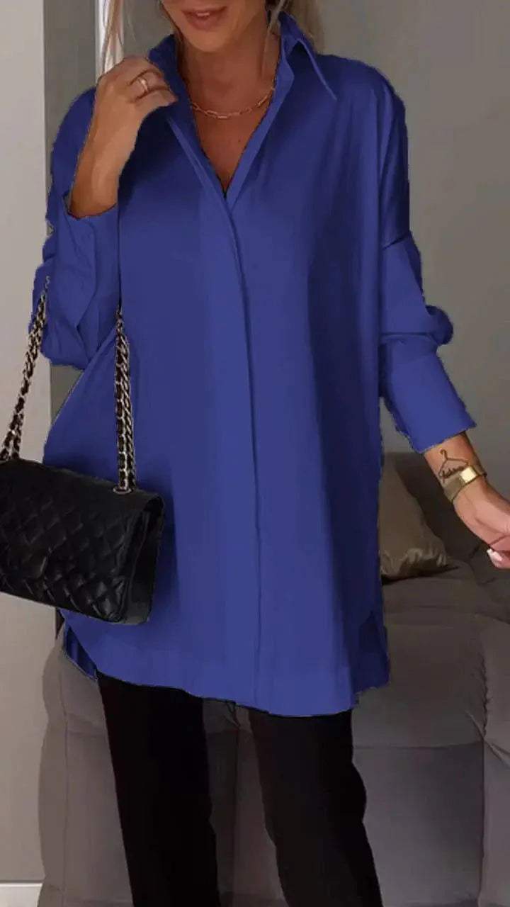 Fawnia Shirt | Oversized Long Sleeve Lapel Blouse