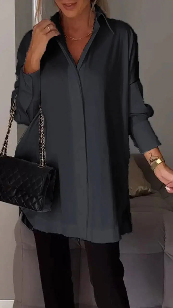 Fawnia Shirt | Oversized Long Sleeve Lapel Blouse