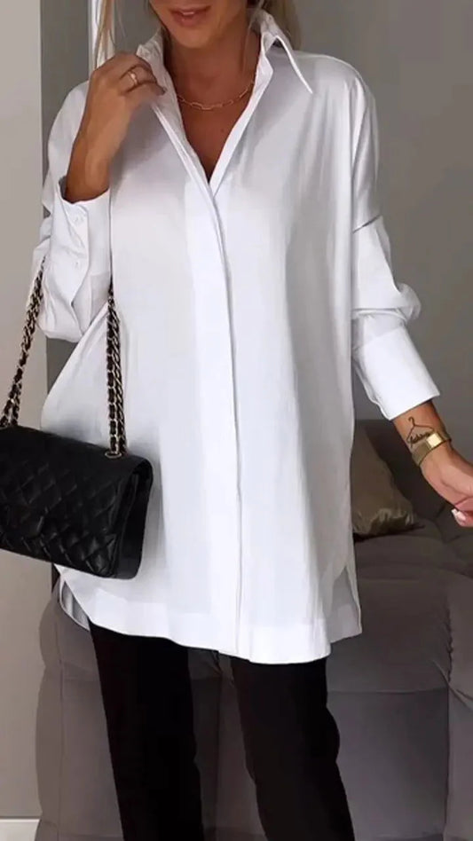 Fawnia Shirt | Oversized Long Sleeve Lapel Blouse