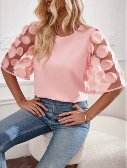 Fenna Blouse | Women’s Mesh Sleeve Splicing Top