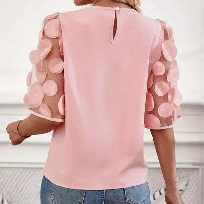 Fenna Blouse | Women’s Mesh Sleeve Splicing Top