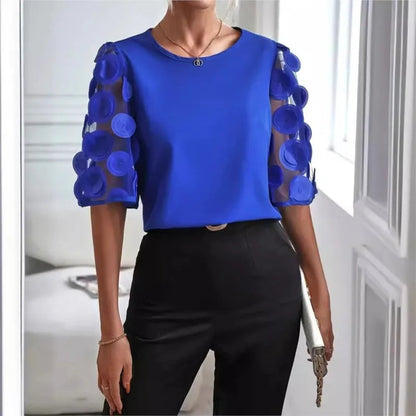 Fenna Blouse | Women’s Mesh Sleeve Splicing Top