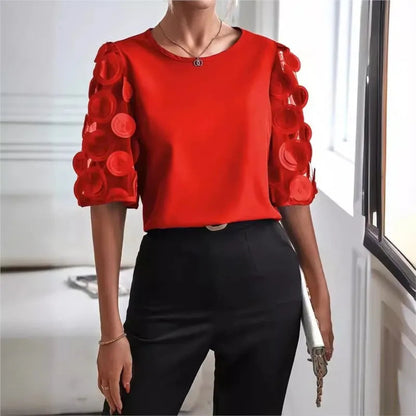 Fenna Blouse | Women’s Mesh Sleeve Splicing Top