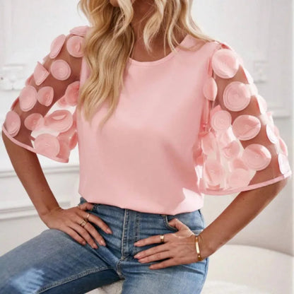 Fenna Blouse | Women’s Mesh Sleeve Splicing Top