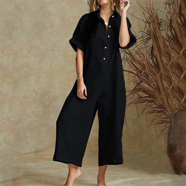 Ferryn Jumpsuit | Casual Loose Fit Button-Down Cropped Jumpsuit