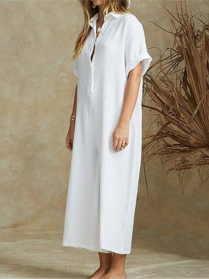 Ferryn Jumpsuit | Casual Loose Fit Button-Down Cropped Jumpsuit