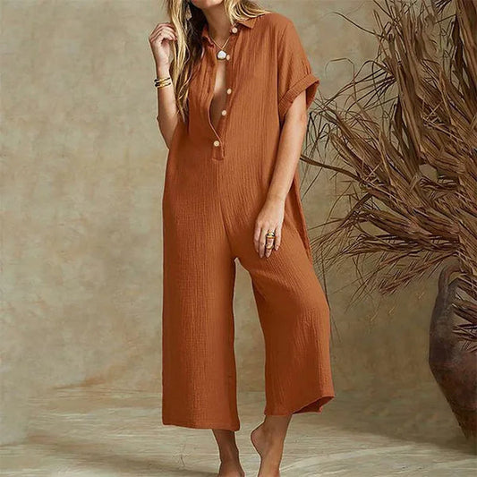 Ferryn Jumpsuit | Casual Loose Fit Button-Down Cropped Jumpsuit