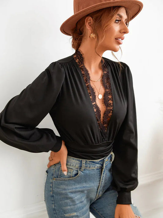 Ffiona Bodysuit | Long Sleeve Wrap V-Neck Bodysuit