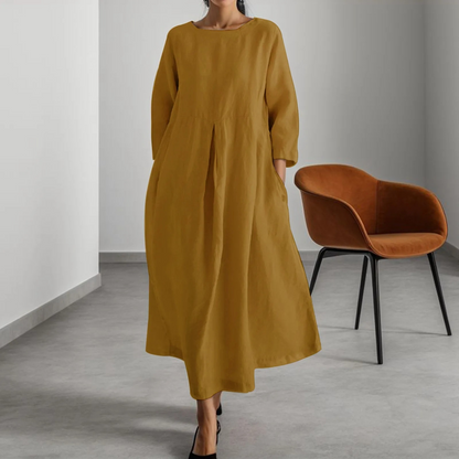 Fidelia Dress | Loose Fit Midi Dress with 3/4 Sleeves
