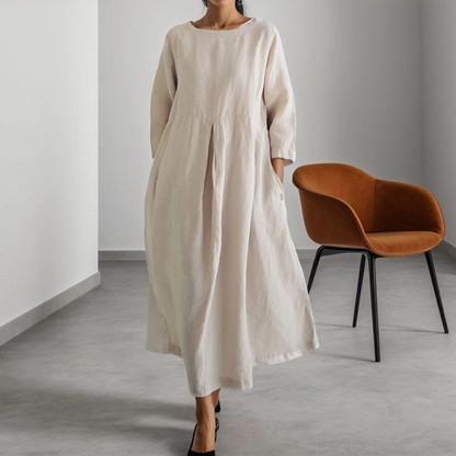 Fidelia Dress | Loose Fit Midi Dress with 3/4 Sleeves