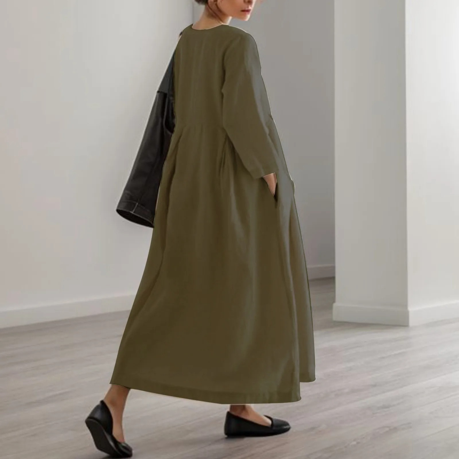Fidelia Dress | Loose Fit Midi Dress with 3/4 Sleeves