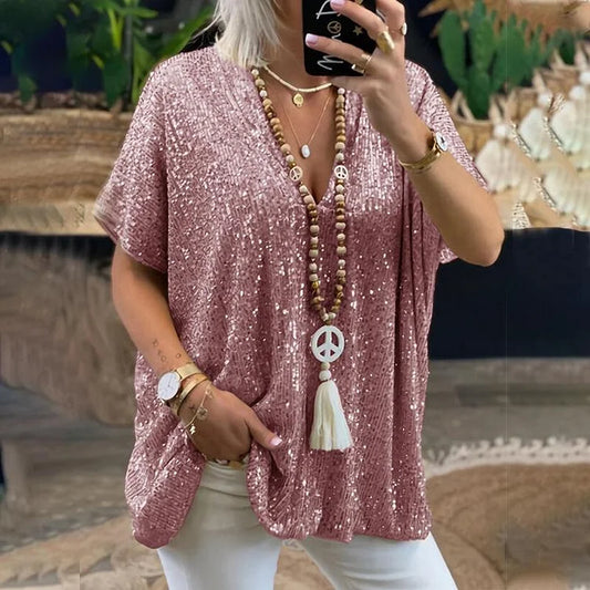 Filippa Top | Relaxed Fit Sequin V-Neck Top